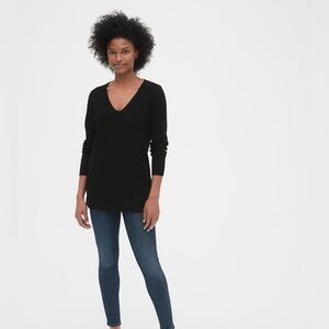 NWT GAP True Soft Textured V-Neck Tunic Sweater BLACK SIZE XS H9